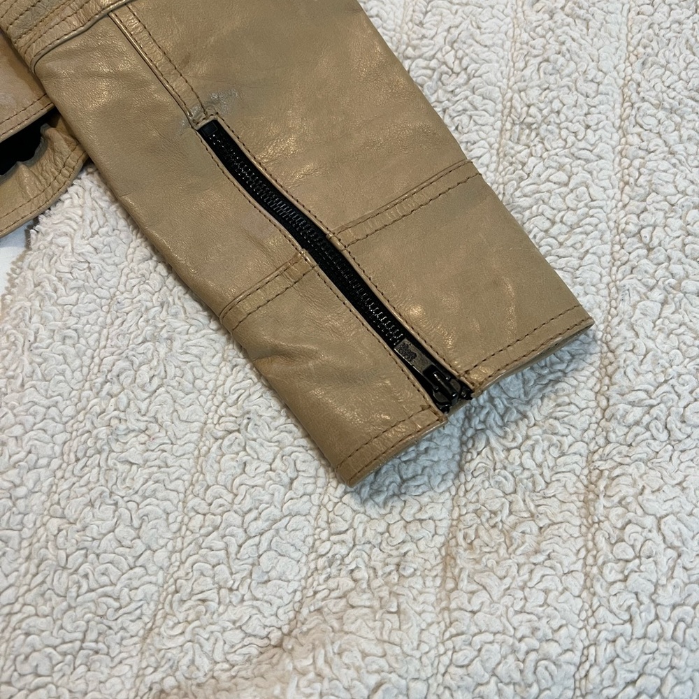 Tan Leather Jacket with Black Accents - Picture 5 of 5